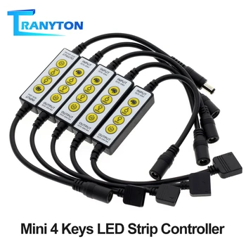 Mini 4 Keys LED Strip Controller Dimmer Switch DC5V-12V for Single Color / Double White / RGB / RGBW / RGB+CCT LED Strip Lights
Mini 4 Keys LED Strip Controller Dimmer Switch DC5V-12V for Single Color / Double White / RGB / RGBW / RGB+CCT LED Strip Lights