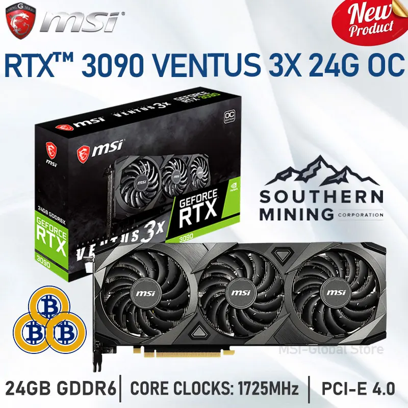 MSI Mining Raphic Cards GeForce RTX 3090 VENTUS 3X 24G OC GDDR6X Graphics Cards 384-bit HDCP PCIe 4.0 RTX3090 GPU Viedo Cards
MSI Mining Raphic Cards GeForce RTX 3090 VENTUS 3X 24G OC GDDR6X Graphics Cards 384-bit HDCP PCIe 4.0 RTX3090 GPU Viedo Cards