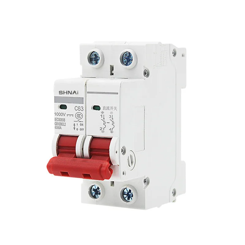 DC 1000V Solar Mini Circuit Breaker Overload Protection Switch 6A/10A/16A/20A/25A/32A/40A/50A/63A 2P DC1000V Photovoltaic MCB
DC 1000V Solar Mini Circuit Breaker Overload Protection Switch 6A/10A/16A/20A/25A/32A/40A/50A/63A 2P DC1000V Photovoltaic MCB