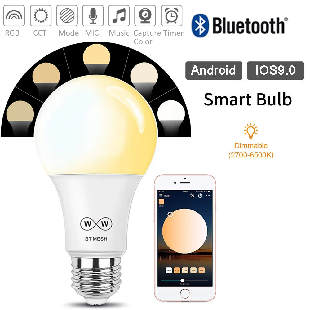 Dimmable LED Bulb Bluetooth Smart Mesh LED Light Bulb 4.5W E27 Led Lamp Cool/Warm White LED Smart Bulb Magic lampara Led Home
Dimmable LED Bulb Bluetooth Smart Mesh LED Light Bulb 4.5W E27 Led Lamp Cool/Warm White LED Smart Bulb Magic lampara Led Home