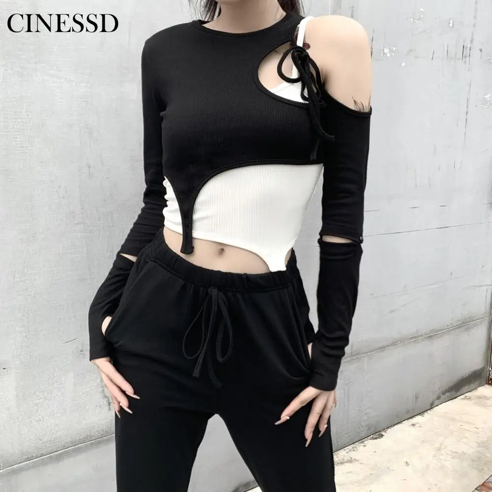 CINESSD Two Pieces Set Irregular Bandage Hollow Out Long Sleeve T Shirt With White Tank Camis Women Cropped Top Punk Tracksuit
CINESSD Two Pieces Set Irregular Bandage Hollow Out Long Sleeve T Shirt With White Tank Camis Women Cropped Top Punk Tracksuit