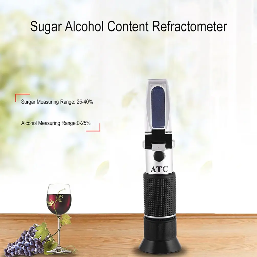 Handheld Refractometer 25-40% Sugar 0-25% Alcohol Concentration Optical Wine Content Meter Mini ATC Measuring Tester
Handheld Refractometer 25-40% Sugar 0-25% Alcohol Concentration Optical Wine Content Meter Mini ATC Measuring Tester