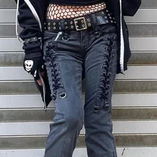 Punk Bandage Patchwork Y2K Jeans Low Waist Grunge Skinny Trousers Women Denim Retro Cargo Jeans Women Lace Up Goth 90S
Punk Bandage Patchwork Y2K Jeans Low Waist Grunge Skinny Trousers Women Denim Retro Cargo Jeans Women Lace Up Goth 90S
