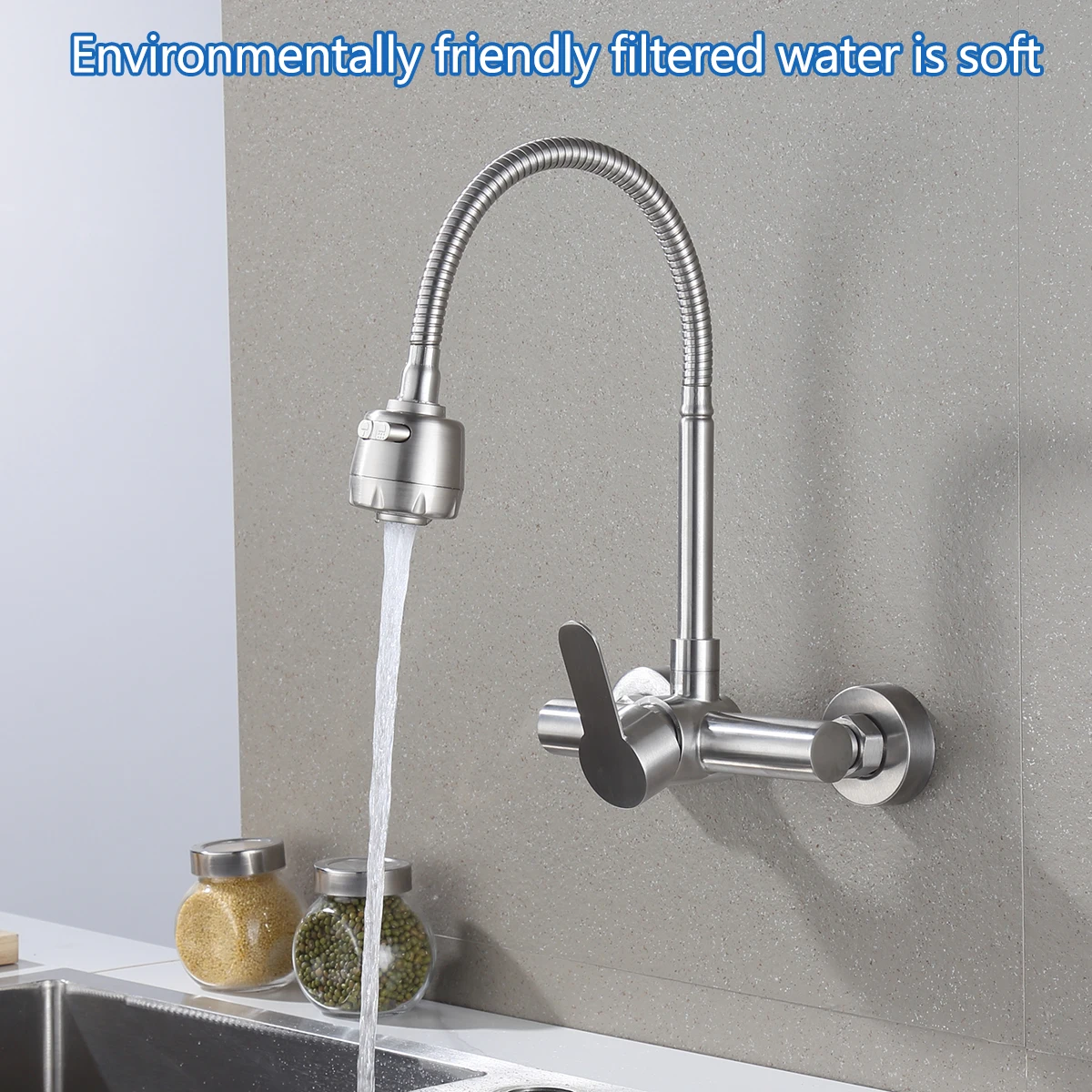 Generic Kitchen Mixers Faucet Wall Mounted Cold & Water Stainless Steel
