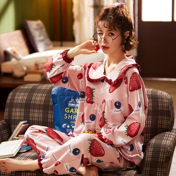 2Pieces Set Pajamas Comfortable Women Pajamas Fruit Print Pure Cotton Trousers Long Sleeve Plus Size 2020
2Pieces Set Pajamas Comfortable Women Pajamas Fruit Print Pure Cotton Trousers Long Sleeve Plus Size 2020