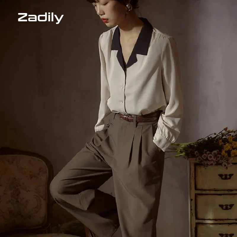 Zadily Chic Vintage Long Sleeve Chiffon Work Shirt Women 2021 Autumn Patchwork Notched Neck Ladies Blouse Office Lady Clothing
Zadily Chic Vintage Long Sleeve Chiffon Work Shirt Women 2021 Autumn Patchwork Notched Neck Ladies Blouse Office Lady Clothing