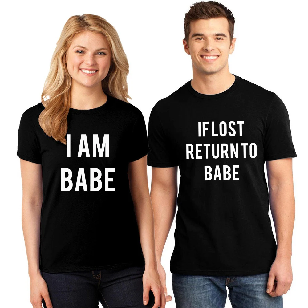 

Casual Women Valentine's Day Gift Tee Shirt Top If Lost Return to Babe I Am Babe T-shirt Funny Unisex Matching Couples Tshirt