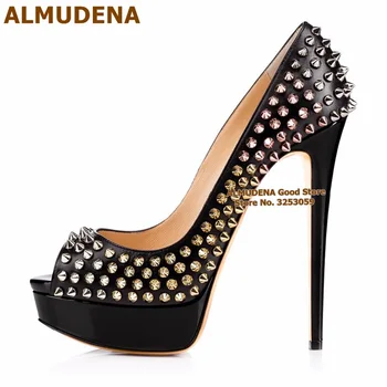 ALMUDENA Gold And Silver Gradient Rivets High Heel Shoes Women Open Toe Platform Wedding Pumps Slip-on Spikes Embellished Heels
ALMUDENA Gold And Silver Gradient Rivets High Heel Shoes Women Open Toe Platform Wedding Pumps Slip-on Spikes Embellished Heels