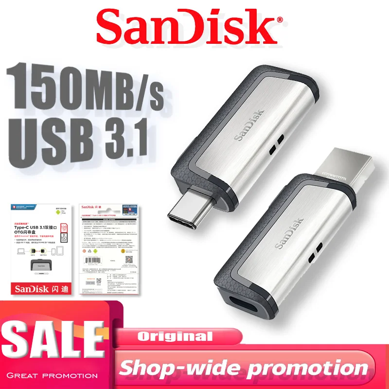 USB флеш накопитель SanDisk Type C OTG 32 ГБ 64 128 256 130 МБ/с./с 3 1 внешний накопитель|otg pen drive|usb 3.1