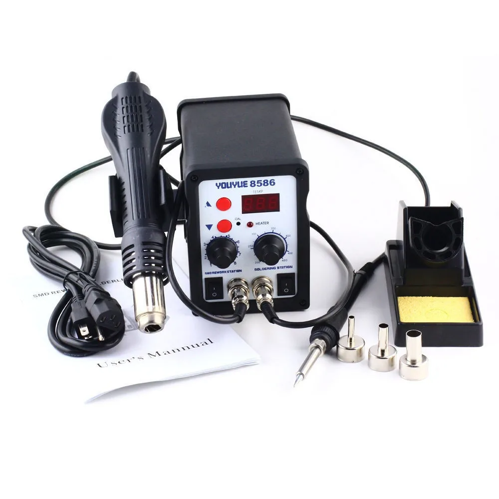 220V 700W YOUYUE 8586 2 in 1 SMD Rework Station Hot Air Gun + Solder Iron Better than Atten At8586 + 3 Nozzles
220V 700W YOUYUE 8586 2 in 1 SMD Rework Station Hot Air Gun + Solder Iron Better than Atten At8586 + 3 Nozzles