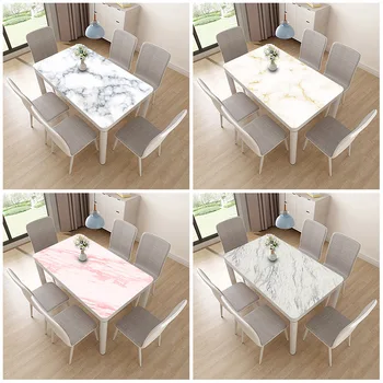 Imitation Marble Pattern Nordic Tablecloth PVC Printing Soft Glass Table Mat Rectangular Waterproof Anti-hot Tablecloth