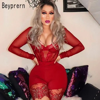 Beyprern Chic Long Sleeve Lace Insert Romper Elegant Perspective Lace Patchwork Bodysuit Womens Skinny Club Overalls Wholesale
Beyprern Chic Long Sleeve Lace Insert Romper Elegant Perspective Lace Patchwork Bodysuit Womens Skinny Club Overalls Wholesale