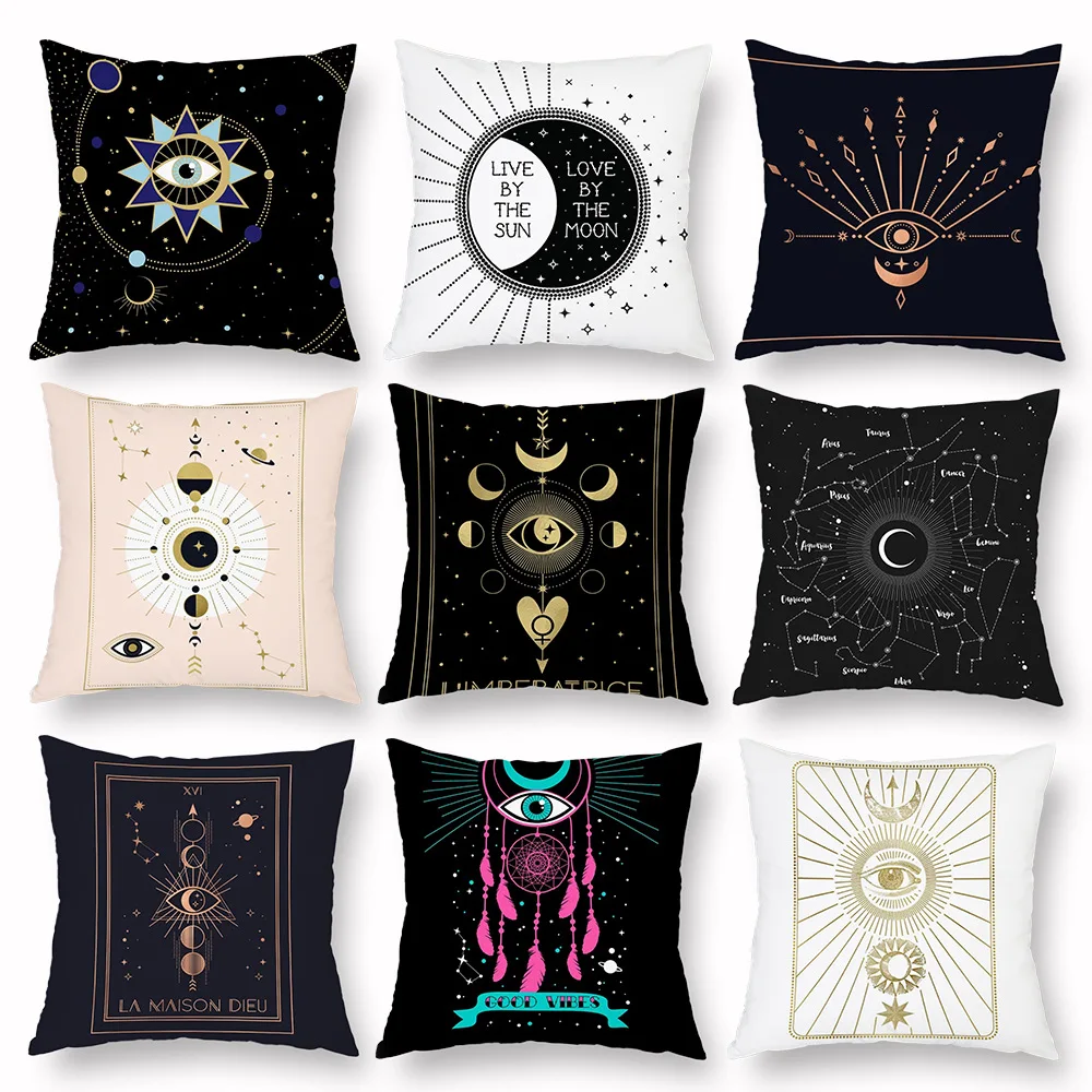 

Tarot Black Polyester Cushion Cover Mysterious Eyes Planet Decorative Pillowcase 45x45cm Home Decor for Living Room Sofa Couch