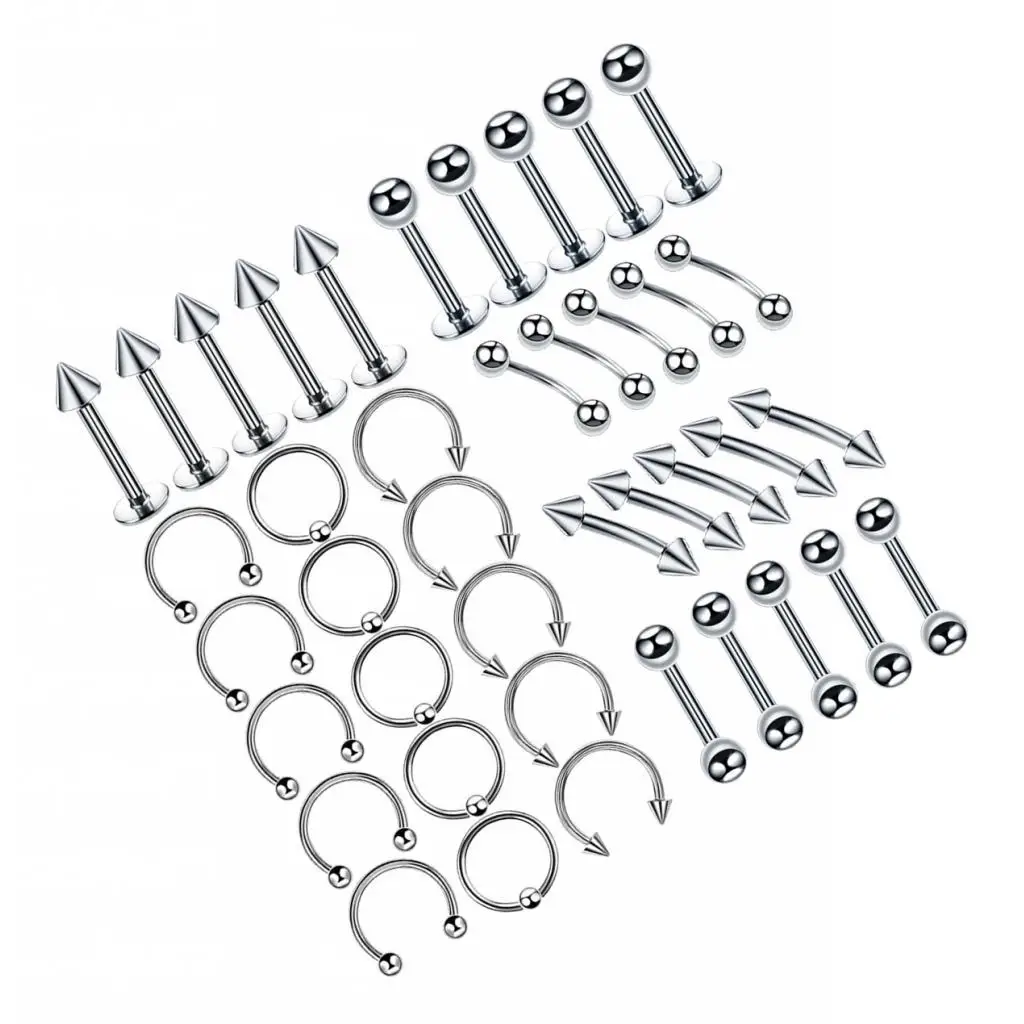 40 Set Stainless Steel Nose Ring Lip Tongue Eyebrow Tragus Belly Rings Screw Barbells Ear Piercing 16G for Women Men 40 Set Stainless Steel Nose Ring Lip Tongue Eyebrow Tragus Belly Rings Screw Barbells Ear Piercing 16G for Women Men