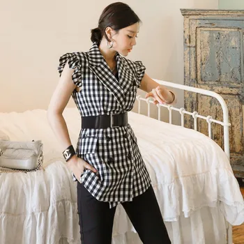 Summer High quality blazer casual women long suit vest female Thin jacket coat Plaid office lady sleeveless coat with sashes
Summer High quality blazer casual women long suit vest female Thin jacket coat Plaid office lady sleeveless coat with sashes