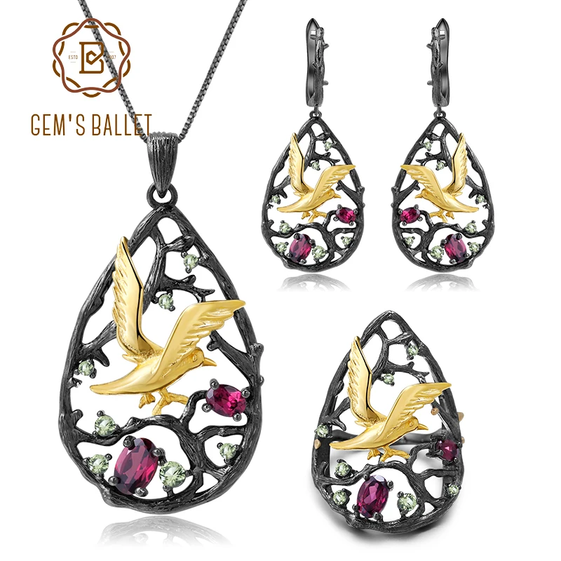 GEM'S BALLET Natural Garnet 925 Sterling Silver vintage Necklace Sets Handmade Originality Bird Tree for Women Fine Jewelry
GEM'S BALLET Natural Garnet 925 Sterling Silver vintage Necklace Sets Handmade Originality Bird Tree for Women Fine Jewelry