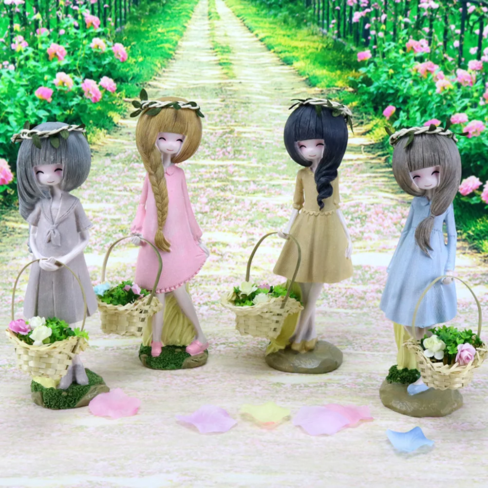 resin figurines creative flower basket figurines decor girl