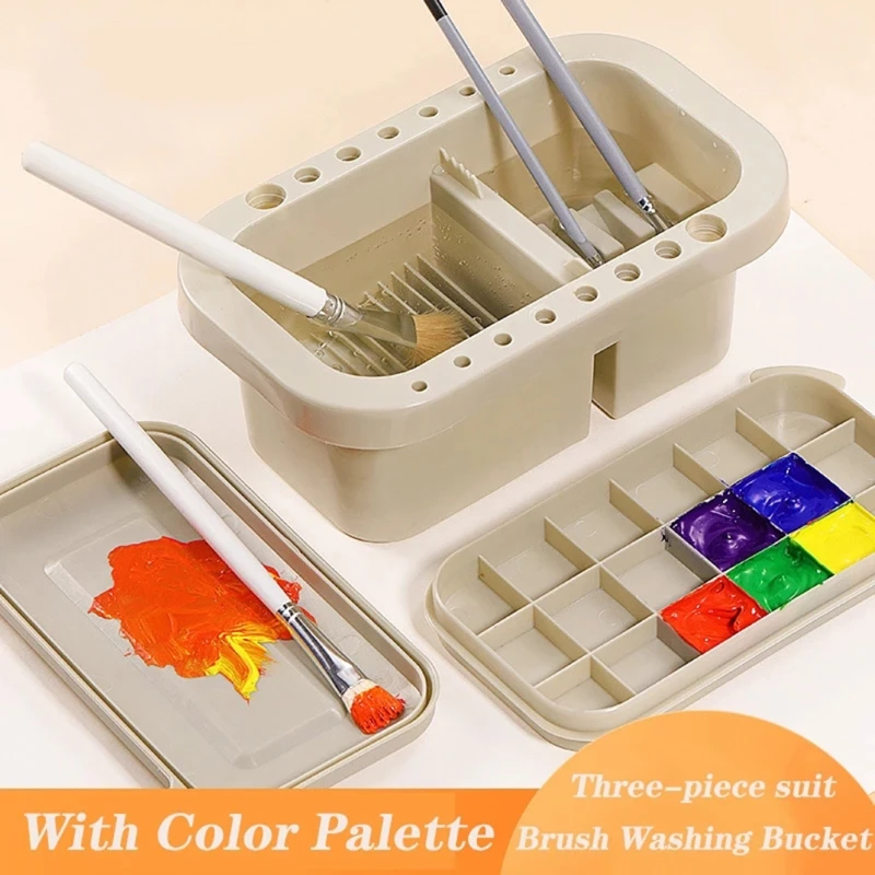 

D5QC Premium Artist/Students Painting Brush Cleaner 2 Compartments with Palette Lid for students Artist Childen Painting