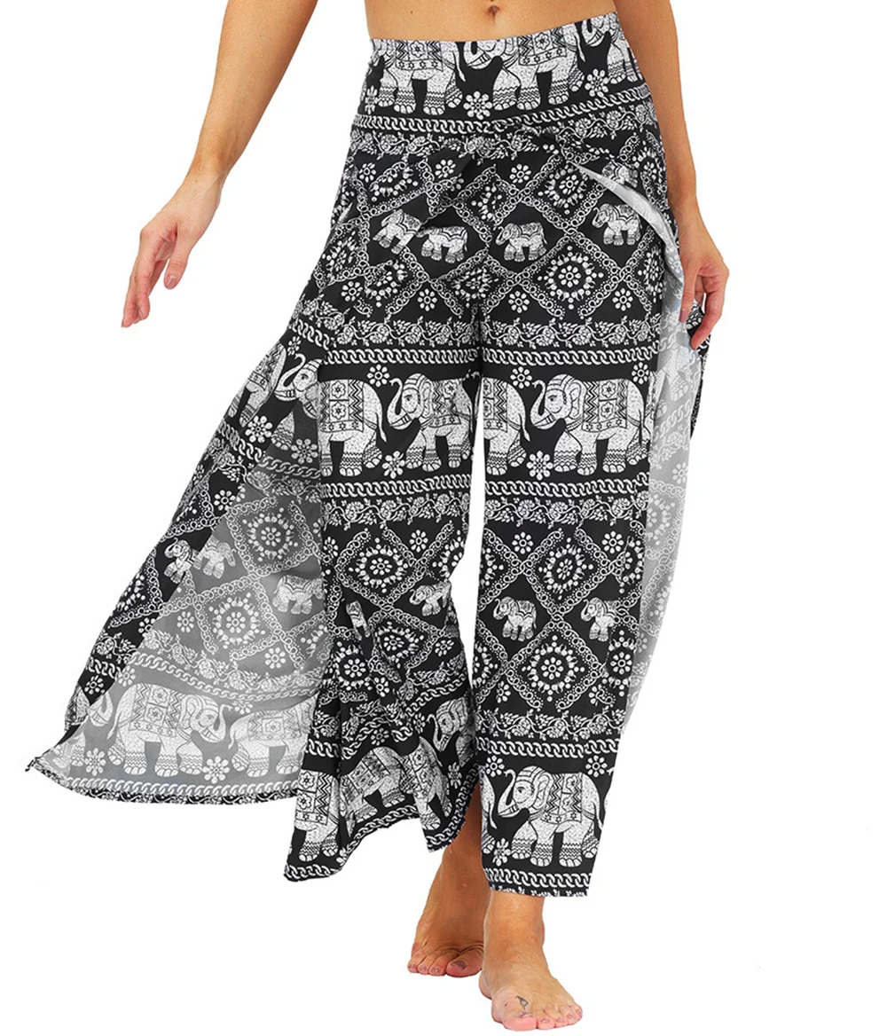 

Womens Slit Wide Leg Pants Casual Beach Palazzo Boho Hippie Bohemian Pilate Plus Size Yoga Trousers