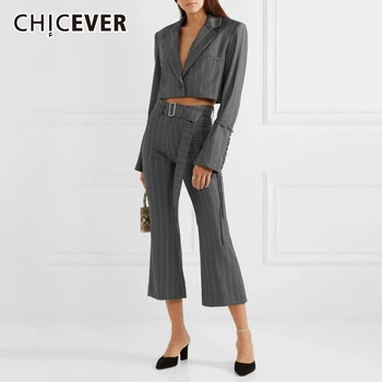 CHICEVER Striped Women Two Piece Set V Neck Flare Sleeve Blazer High Waist Sashes Slim Ankle-length Pants Suits Female Fashion
CHICEVER Striped Women Two Piece Set V Neck Flare Sleeve Blazer High Waist Sashes Slim Ankle-length Pants Suits Female Fashion