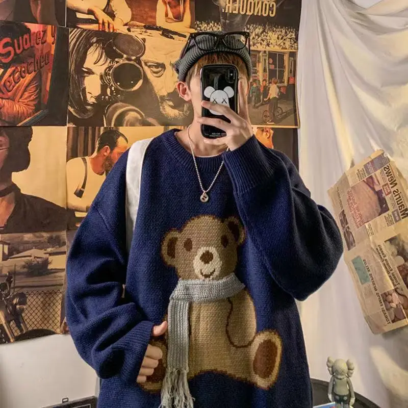 2021 Men's Japanese Style Retro Round Neck Pullover Wool Sweater Loose Bear Decorate Coats Top In Warm Round Neck Knitting
2021 Men's Japanese Style Retro Round Neck Pullover Wool Sweater Loose Bear Decorate Coats Top In Warm Round Neck Knitting