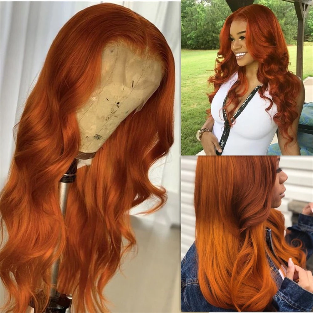 180 Density Orange Colored Blonde13*4 Lace Wigs Natural Wave Brazilian Remy Hair Glueless Wig