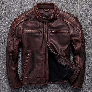 Retro Cowhide Genuine Leather Jacket Men Real Cow Leather Coat Motorcycle Jacket Short Vintage Leather Jackets KJ1441 
Retro Cowhide Genuine Leather Jacket Men Real Cow Leather Coat Motorcycle Jacket Short Vintage Leather Jackets KJ1441