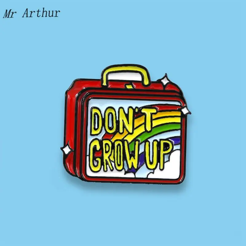 Rainbow Suitcase Enamel Pin DON'T GROW UP Badge Brooch Backpack Clothes Lapel Pin Color Box Jewelry Gift for Friends
Rainbow Suitcase Enamel Pin DON'T GROW UP Badge Brooch Backpack Clothes Lapel Pin Color Box Jewelry Gift for Friends