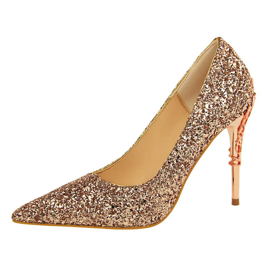 banquet sexy nightclub women's shoes metal with thin high heel shallow mouth pointed sequin single wedding shoes fast delivery 
banquet sexy nightclub women's shoes metal with thin high heel shallow mouth pointed sequin single wedding shoes fast delivery