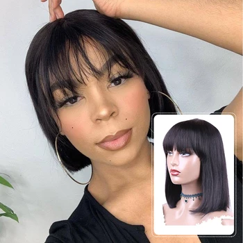 EMOL Straight Bob Wig with Bangs Cheap Remy Human Hair Wigs with Bangs for Black Women Brazilian Full Machine Wigs Can Be Permed
EMOL Straight Bob Wig with Bangs Cheap Remy Human Hair Wigs with Bangs for Black Women Brazilian Full Machine Wigs Can Be Permed