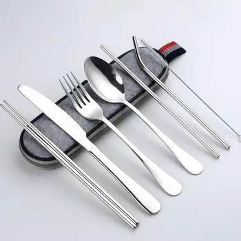 Dinnerware Set Travel Camping Cutlery Set Reusable Silverware Utensils with Spoon Fork Chopsticks Straw and Portable Case
Dinnerware Set Travel Camping Cutlery Set Reusable Silverware Utensils with Spoon Fork Chopsticks Straw and Portable Case