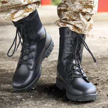 

Men's boots genuine leather men's long winter waterproof boots motorcycle boots masculina men's army fan desert shoes 2019