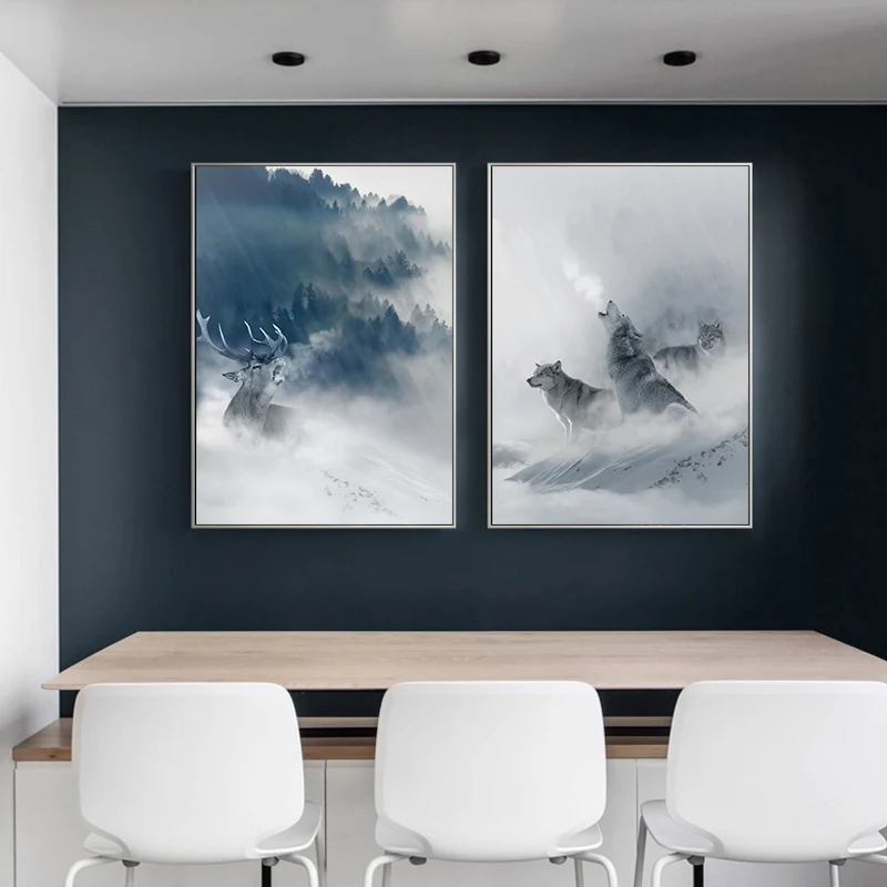 Nordic Wall Art Canvas Painting Black White Animal Poster Wolf Elk Forest Snow Mountain Picture For Living Room Home Decor
Nordic Wall Art Canvas Painting Black White Animal Poster Wolf Elk Forest Snow Mountain Picture For Living Room Home Decor