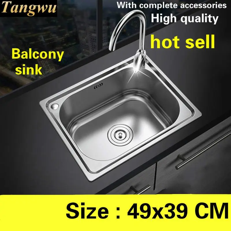 

Free shipping balcony sink ordinary food-grade 304 stainless steel 0.8 mm small single slot hot sell 49x39 CM