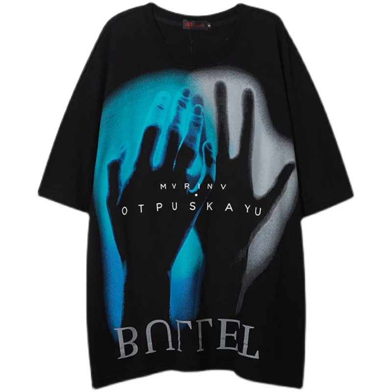 Уличная мода, Современная Хлопковая мужская футболка с коротким рукавом, подходящая ко всему, с принтом алфавита, пуля, темная ладонь, мужские футболки, топы 
Уличная мода, Современная Хлопковая мужская футболка с коротким рукавом, подходящая ко всему, с принтом алфавита, пуля, темная ладонь, мужские футболки, топы