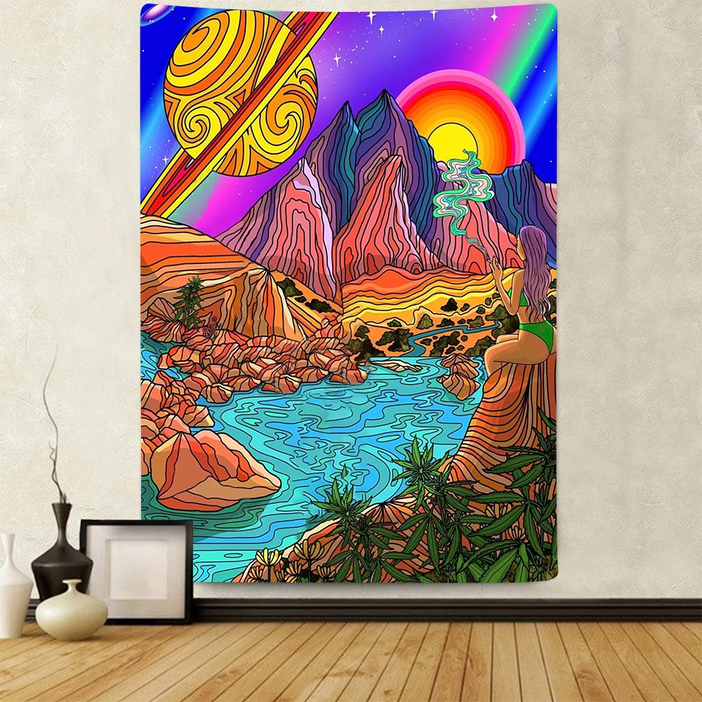 

Simsant Trippy Mountain Sun Tapestry Colorful Psychedelic Art Wall Hanging Tapestries for Living Room Bedroom Home Dorm Decor