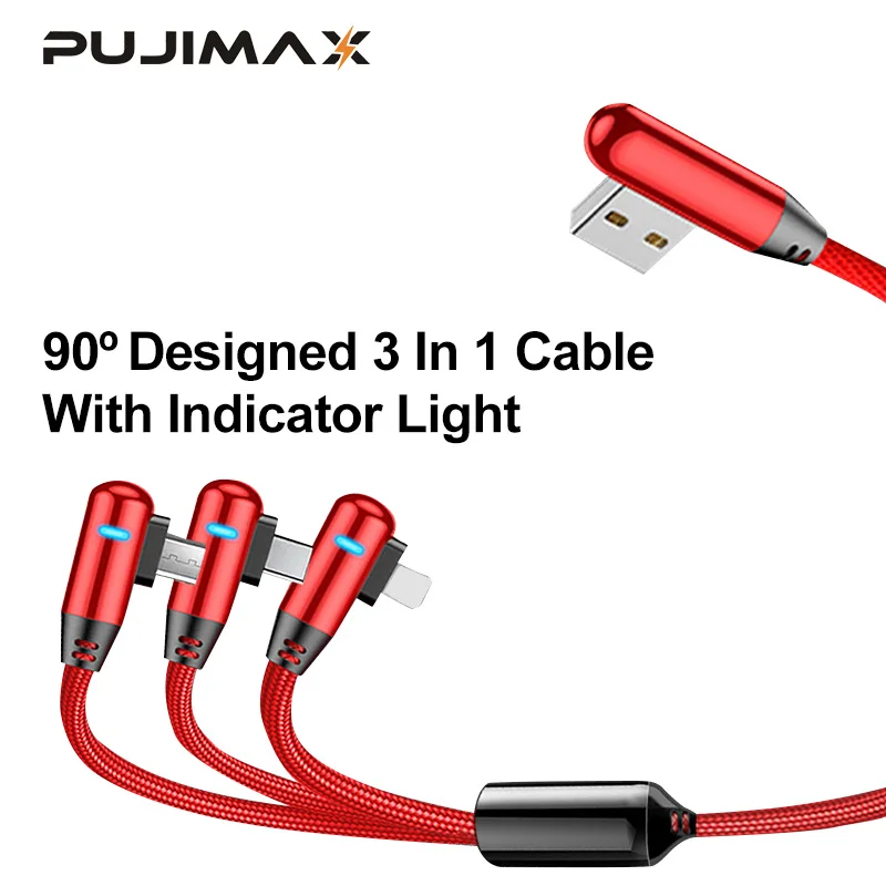 PUJIMAX USB Cable 3 in 1 For iPhone 6s XS 90 Degree Charging Charger Micro usb cable For Android USB Type C Mobile Phone Cables
PUJIMAX USB Cable 3 in 1 For iPhone 6s XS 90 Degree Charging Charger Micro usb cable For Android USB Type C Mobile Phone Cables