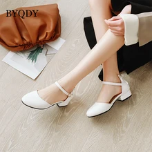 BYQDY białe buty ślubne ślubne Mary Jane blokowe obcasy kobieta panna młoda wieczorne Party metalowe guziki kobiece czółenka buty z gumową podeszwą(China)