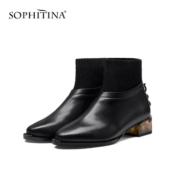 SOPHITINA New Women's Boots Fashion Design High Quality Genuine Leather Square Heel Special Shoes Pointed Toe Ankle Boots PO244 
SOPHITINA New Women's Boots Fashion Design High Quality Genuine Leather Square Heel Special Shoes Pointed Toe Ankle Boots PO244