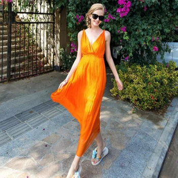 Silk dress White Women Beach dress 100% Natural Silk Solid dress Holiday summer dresses V-Neck Sleeveless Free Shipping HOT Sell
Silk dress White Women Beach dress 100% Natural Silk Solid dress Holiday summer dresses V-Neck Sleeveless Free Shipping HOT Sell