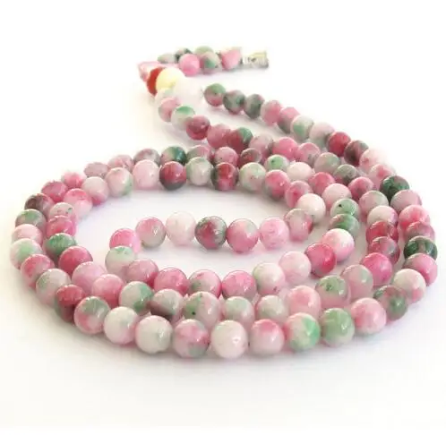 

Fashion new New beautiful 8 mm Pink Green jade Tibet Buddhist 108 Prayer Beads Mala Necklace