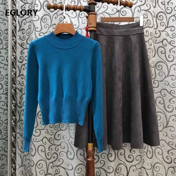 Two Piece Sweater Set 2019 Autumn Winter Skirt Suit Women Long Sleeve Blue Pullovers+Mid-Calf Length Faux Leather Skirt Set Suit
Two Piece Sweater Set 2019 Autumn Winter Skirt Suit Women Long Sleeve Blue Pullovers+Mid-Calf Length Faux Leather Skirt Set Suit