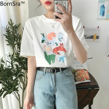 BornSra 2020 Summer Cartoon Animal Printed Women T-shirt Casual Short Sleeve Women White Tees Round-neck Loose Female Tops
BornSra 2020 Summer Cartoon Animal Printed Women T-shirt Casual Short Sleeve Women White Tees Round-neck Loose Female Tops