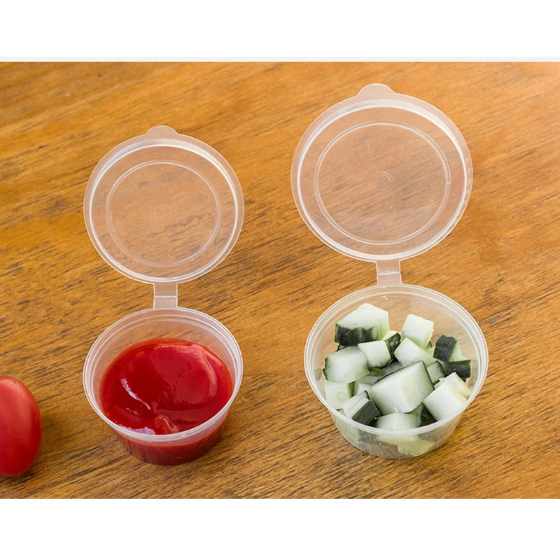 Description Picture 5 of item30pcs/Set 30ml 50ml 100ml Disposable Plastic Takeaway Sauce Cup Containers Food Box with Hinged Lids Pigment Paint Box Reusable