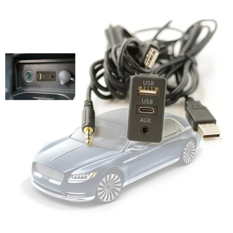 

Practical Car Extension Panel Cable USB Type-C Aux Interface Power Adapter Cable Car Power Modification Cable