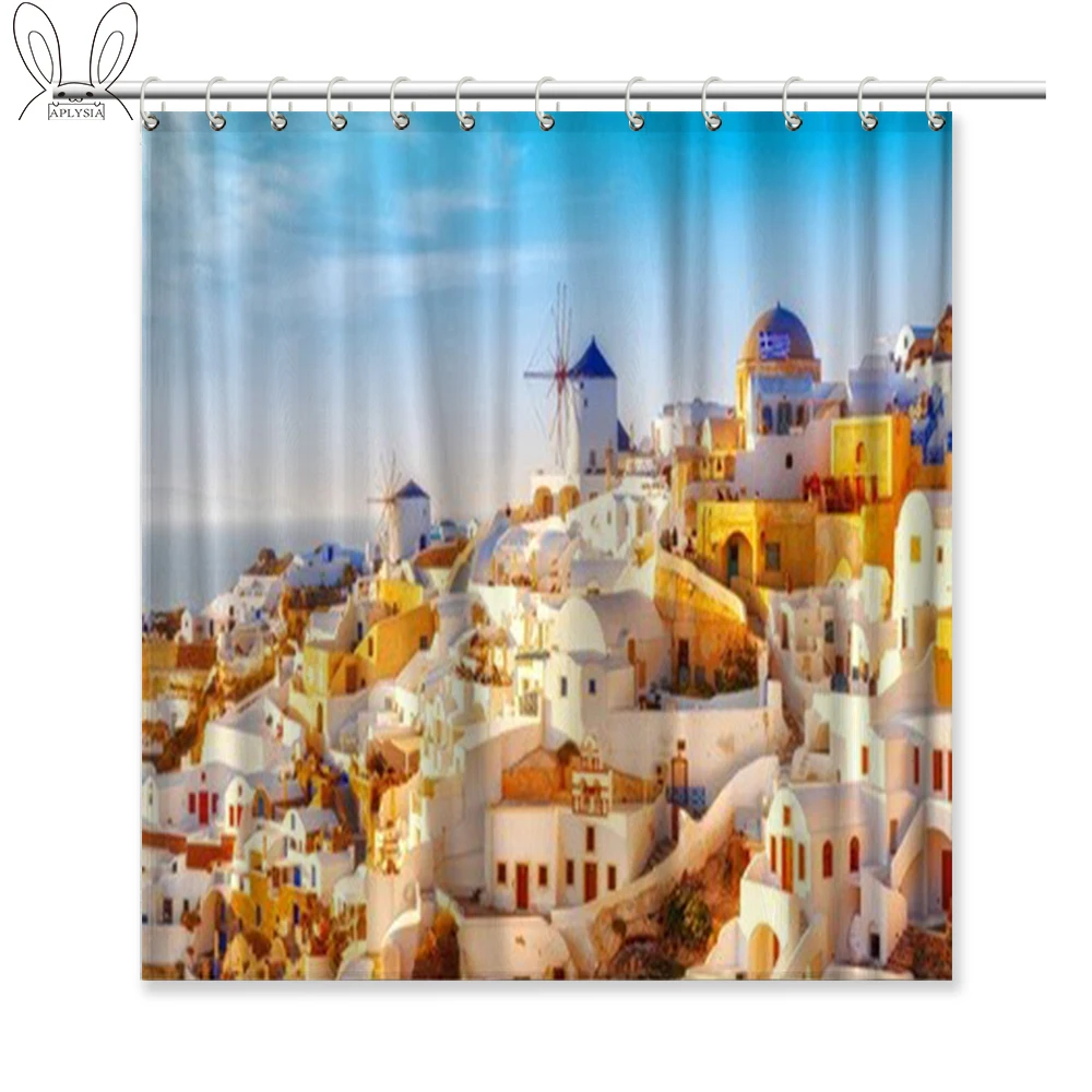 

Aplysia The Beautiful Scenery of Santorini Greece Decor Shower Curtain 72 x 72 Inches Eco-Friendly Waterproof with Hooks