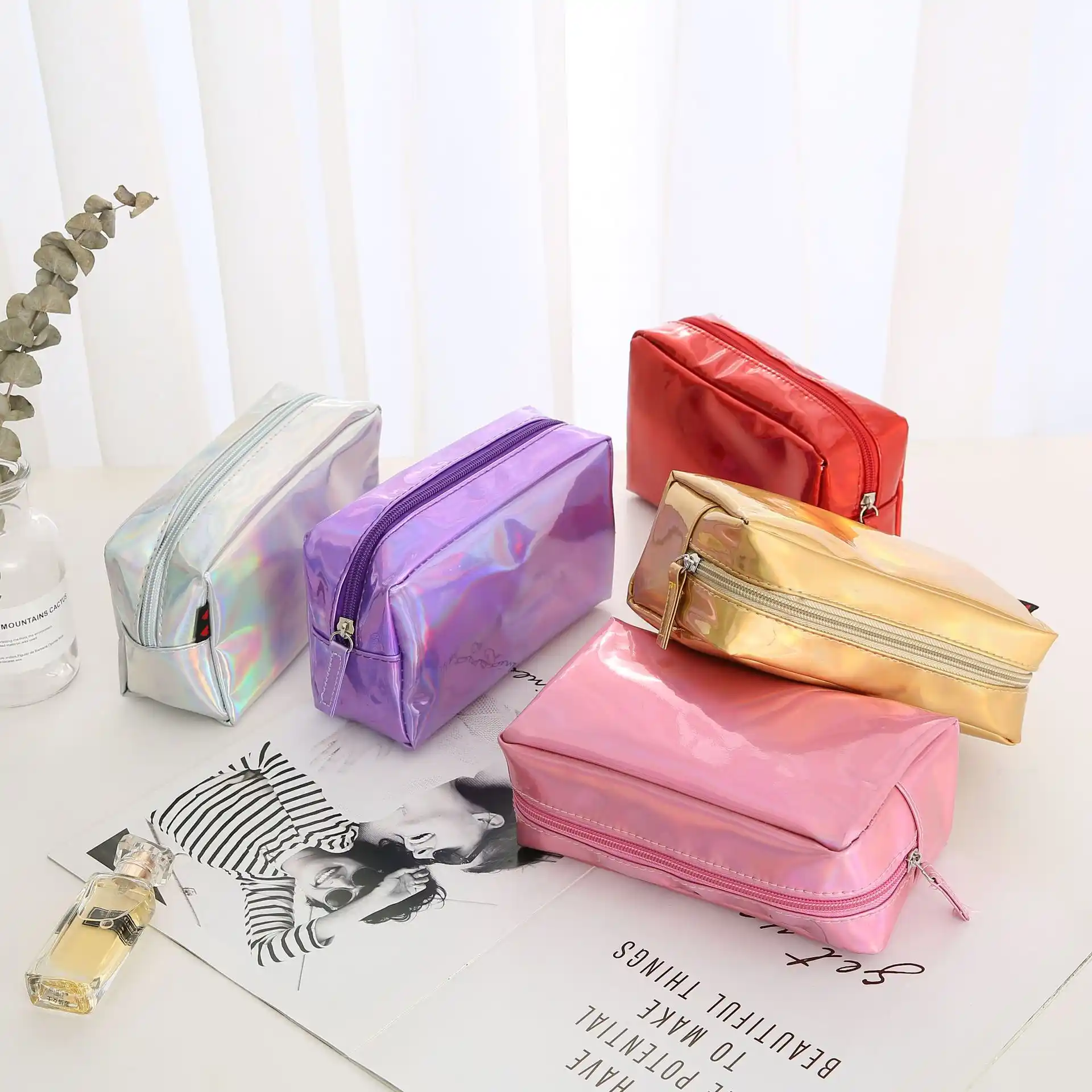 pencil case cosmetic makeup pouch laser zipper purse bag