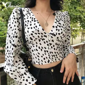 Women Sexy Dotted Print Blouses Celmia 2020 Fashion Casual Long Sleeve Deep V-Neck Slim Tops and Shirt Plus Size Ladies Blusas 7
Women Sexy Dotted Print Blouses Celmia 2020 Fashion Casual Long Sleeve Deep V-Neck Slim Tops and Shirt Plus Size Ladies Blusas 7