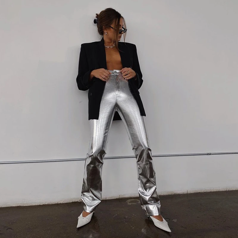 New Arrival Women Trousers Silver High Waist Pants Causal Full Length Streetwear Flared Trousers Ladies Bell Bottoms Pants
New Arrival Women Trousers Silver High Waist Pants Causal Full Length Streetwear Flared Trousers Ladies Bell Bottoms Pants