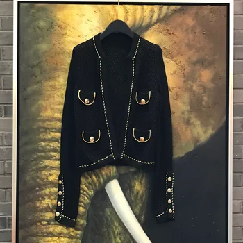2020 Autumn Winter Black Vintage Knitted Cardigan for Woman Designer Luxury Woman Clothes Jacket
2020 Autumn Winter Black Vintage Knitted Cardigan for Woman Designer Luxury Woman Clothes Jacket